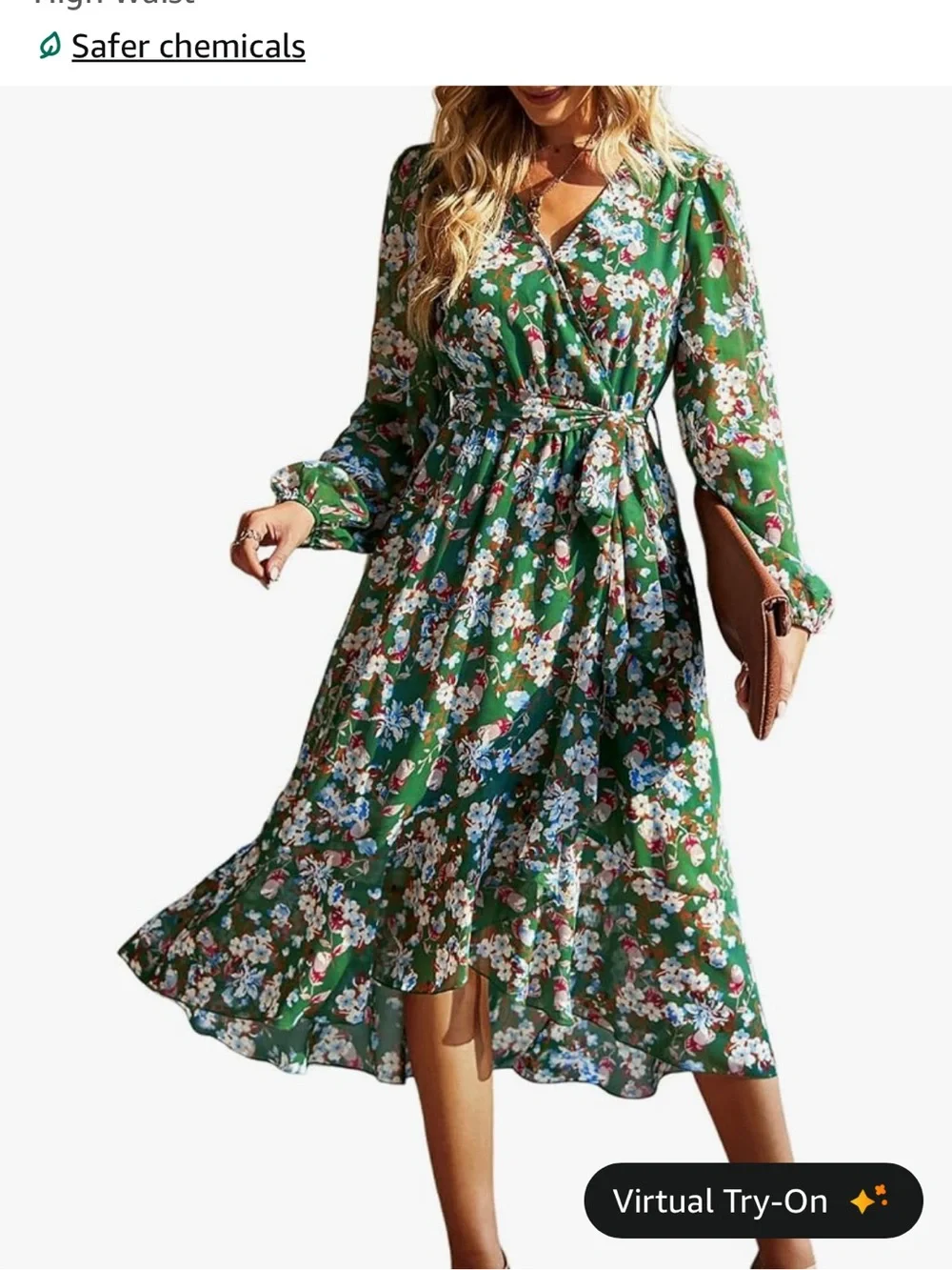 Green Floral Wrap Midi Dress - Women